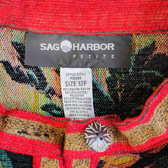 Vintage Sag Harbor Gold Red Tapestry Artsy Boho Button Up Jacket Size 12 Petite - Picture 7 of 12
